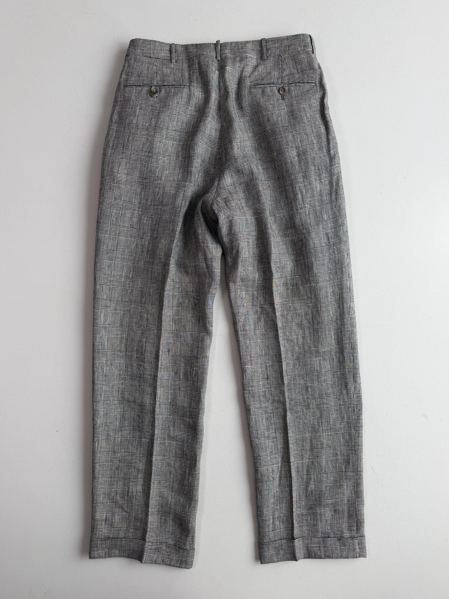 Polo Ralph Lauren (32x32) Gray Flax/Linen Glen Plaid Pleated Pants Trousers