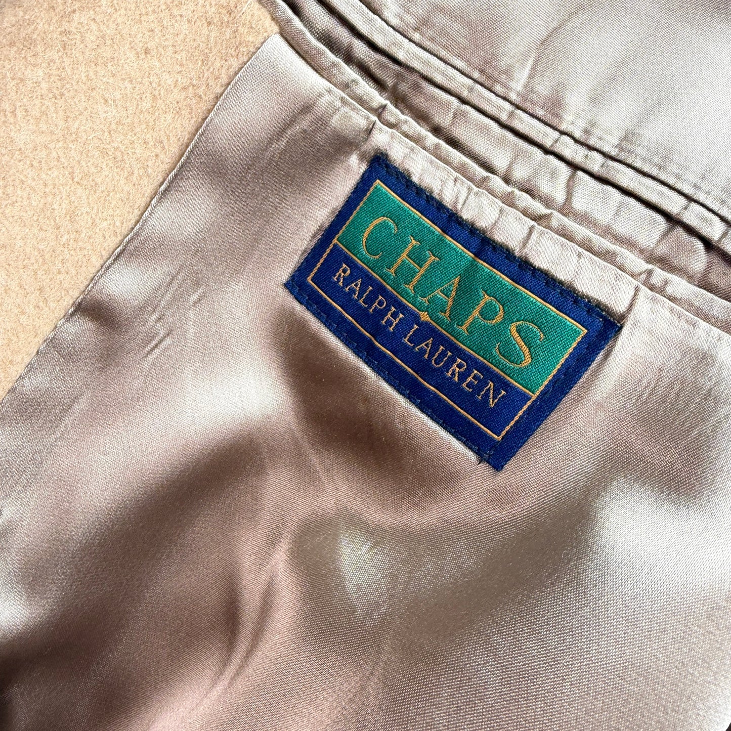 VNTG Ralph Lauren Chaps (46) Camel Wool Double Breasted Half-Belt Overcoat