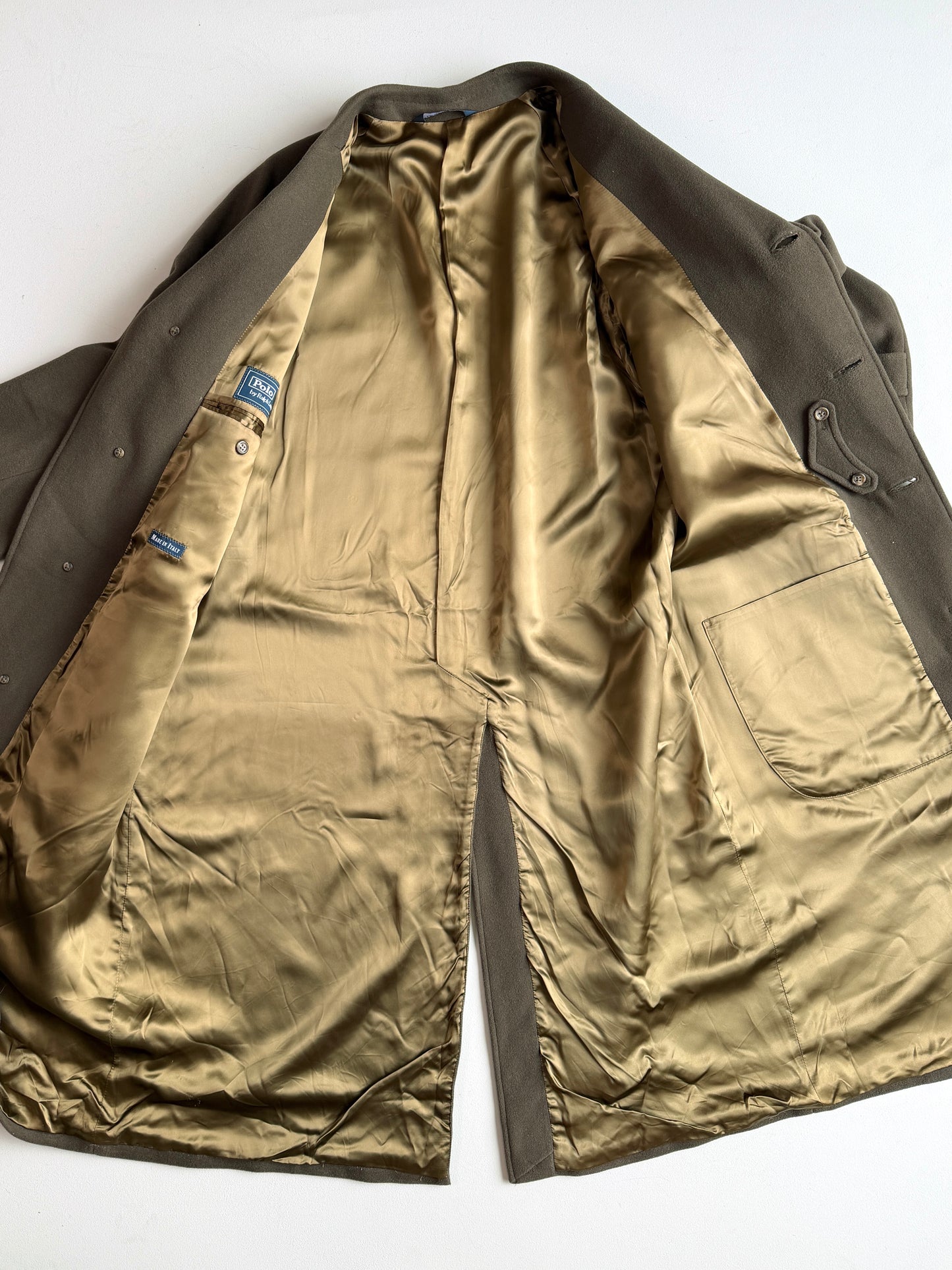 Polo Ralph Lauren (40R) Olive Green 100% Wool Balmacaan Raglan Overcoat