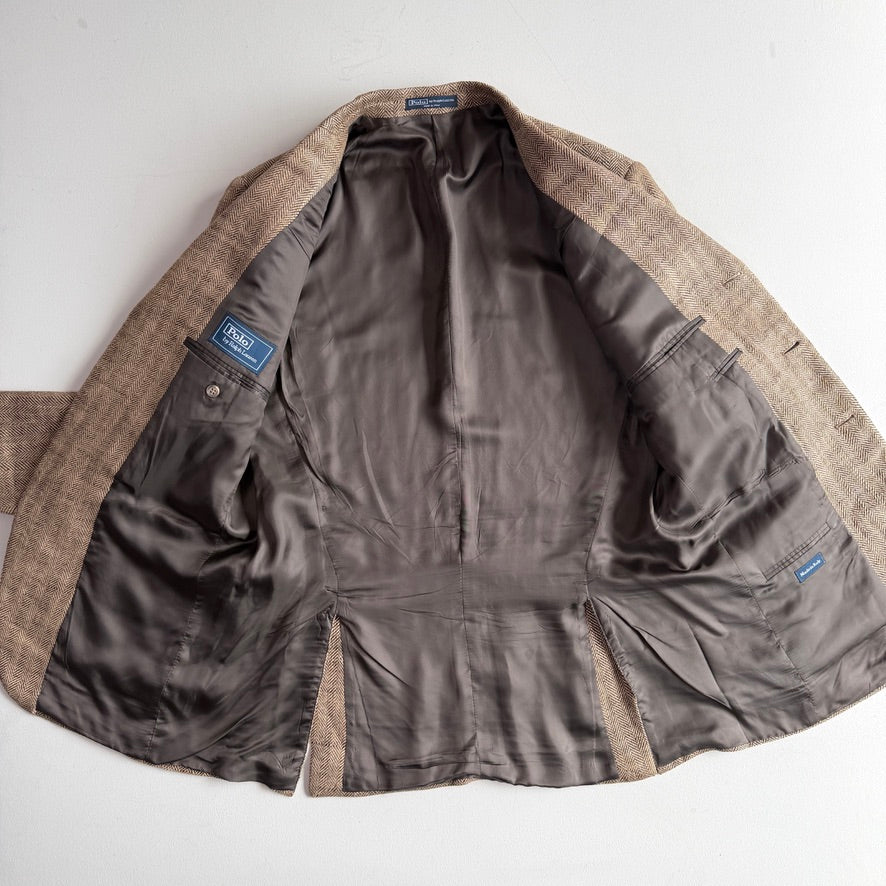 Polo Ralph Lauren (42L) Brown 100% Flax Tweed Herringbone Sport Coat