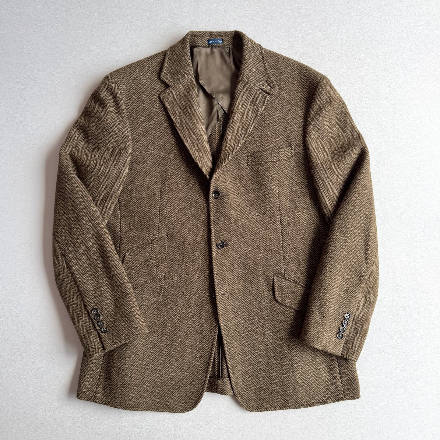 Polo Ralph Lauren (L / 43L) Olive Herringbone/Birdseye Tweed Wool Hacking Jacket