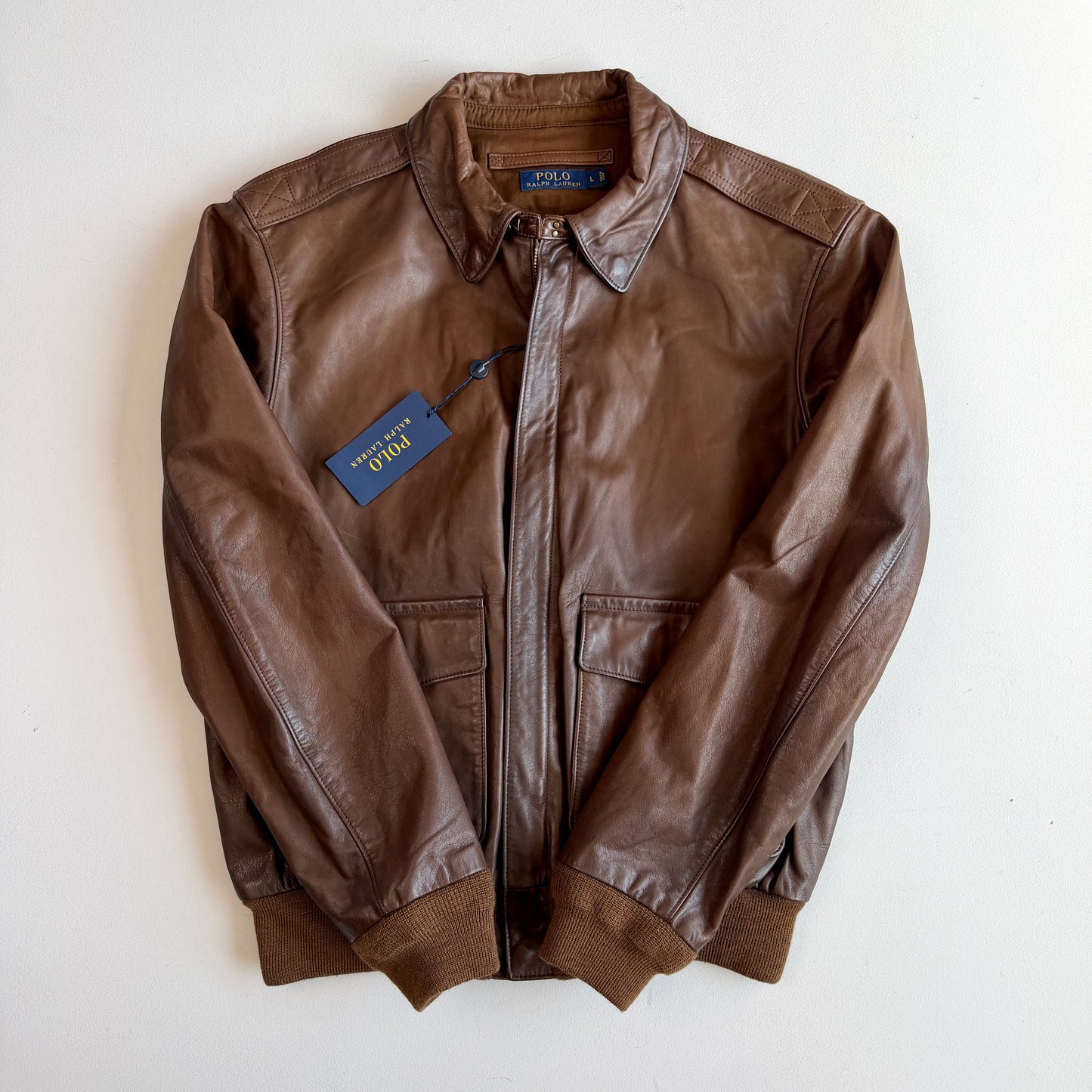 NWT Polo Ralph Lauren (L) A2 Bomber Farrington Leather Brown Jacket
