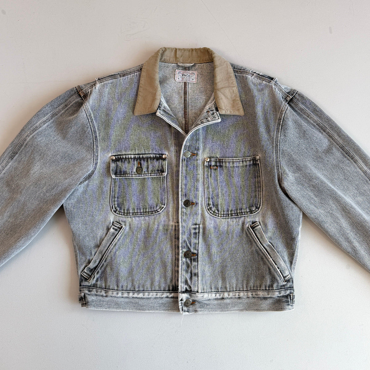 VNTG Polo Ralph Lauren (L) Sun-Bleached Gray Denim Western Trucker Jacket