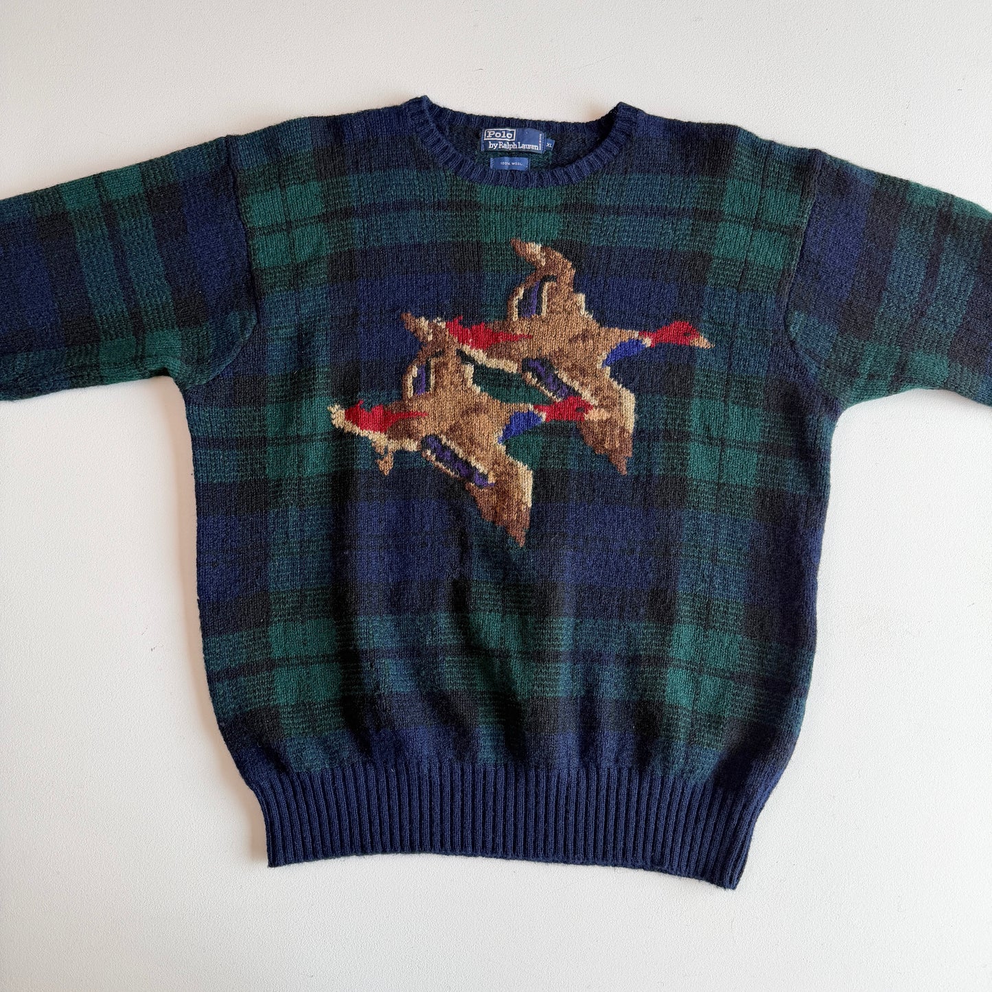 VNTG Polo Ralph Lauren (XL) Duck Black Watch Wool Sweater