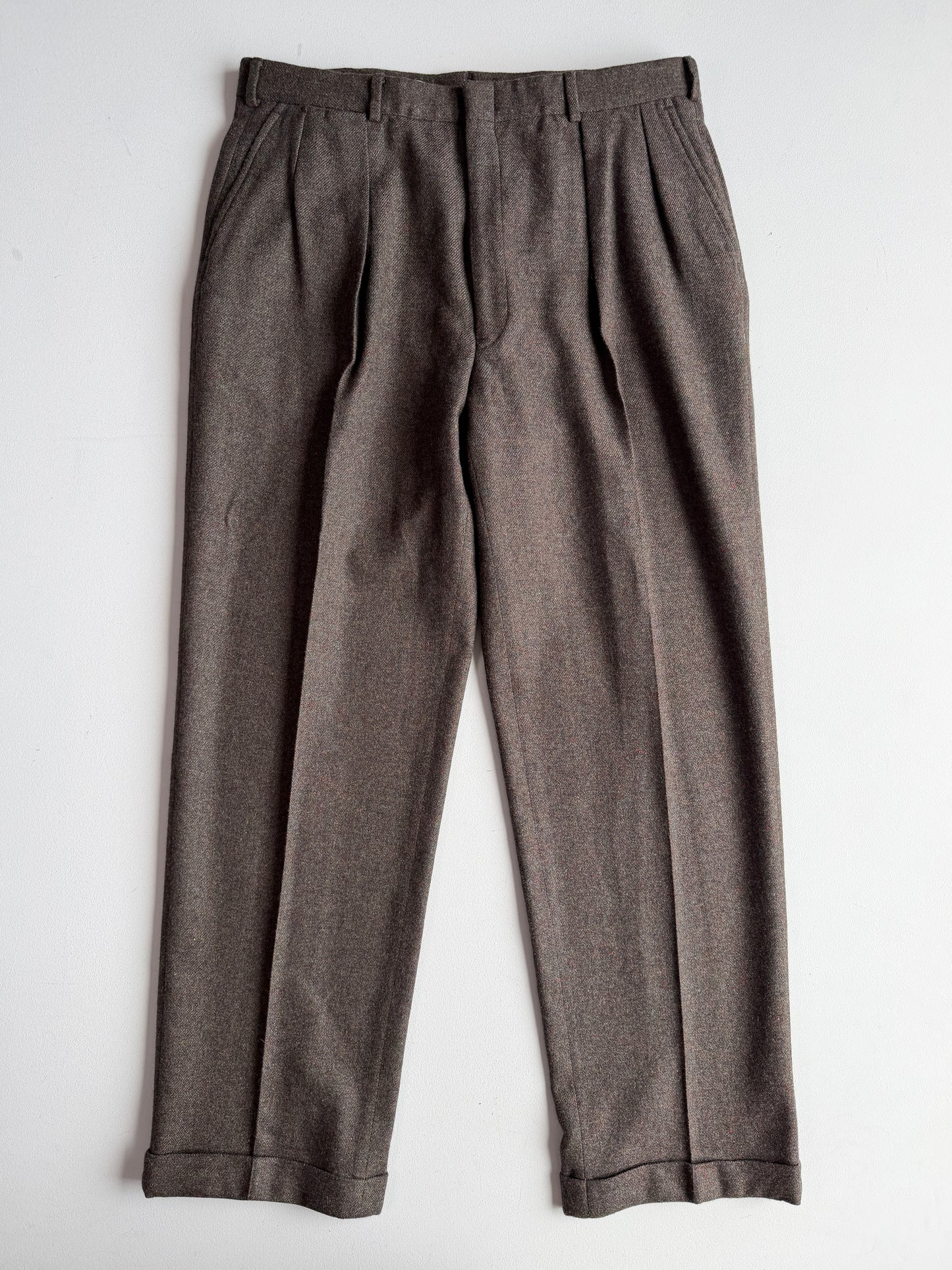 VNTG Polo Ralph Lauren (37x33) Dual Cinch-Back Melange Tweed Wool Trouser Pants