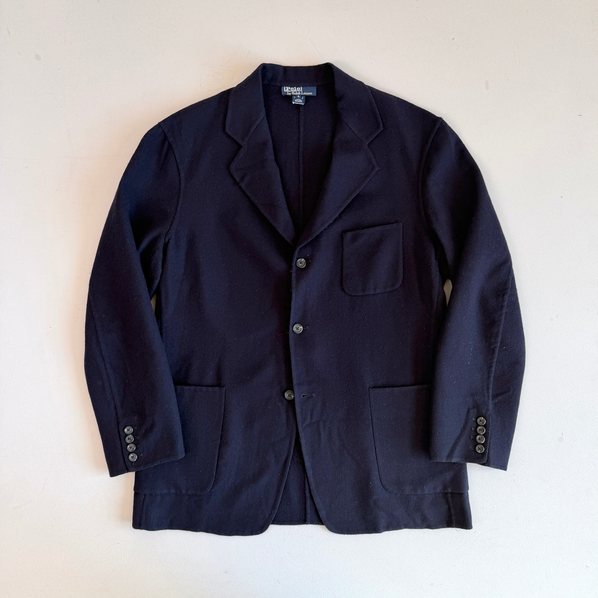 VNTG Polo Ralph Lauren (L) Wool Flannel Unstructured Navy Blue Sport Coat