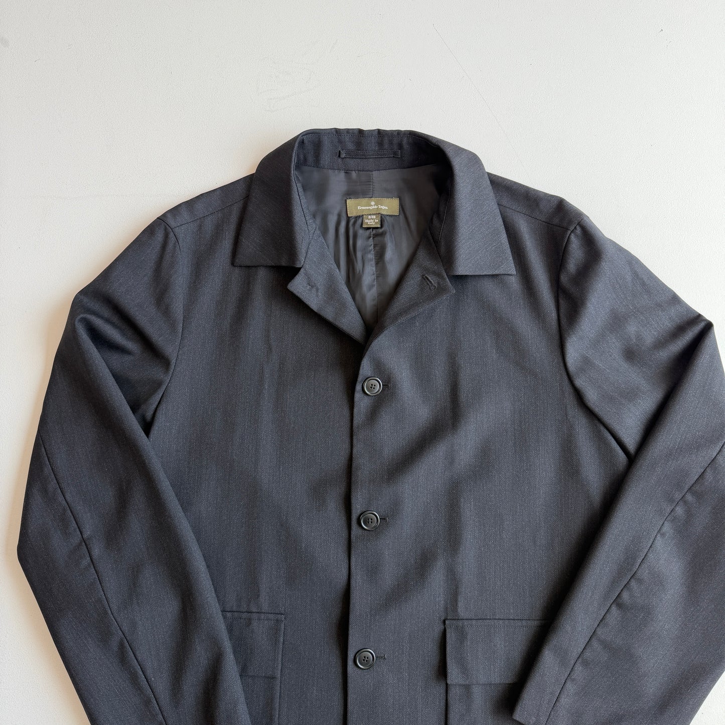 Ermenegildo Zegna (S / 48IT) 100% Wool Herringbone Charcoal Car Coat