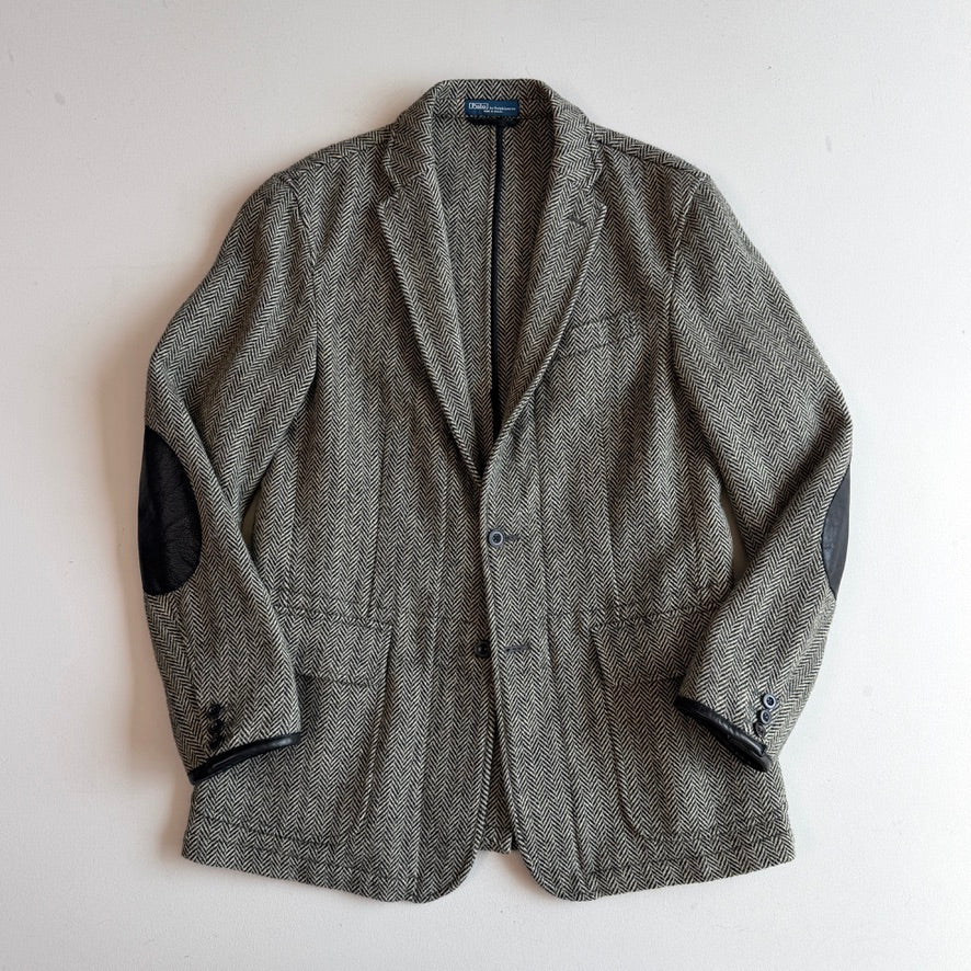Polo Ralph Lauren (40R) Half-Norfolk Wool Tweed Leather Trim Sport Coat