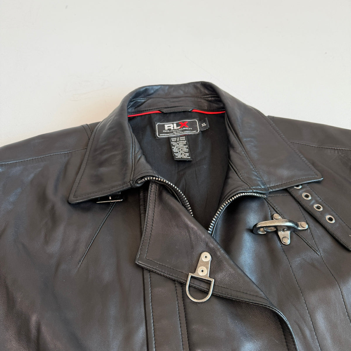 Ralph Lauren RLX (XL) Glove-Soft Leather Fireman Clasp Black Jacket