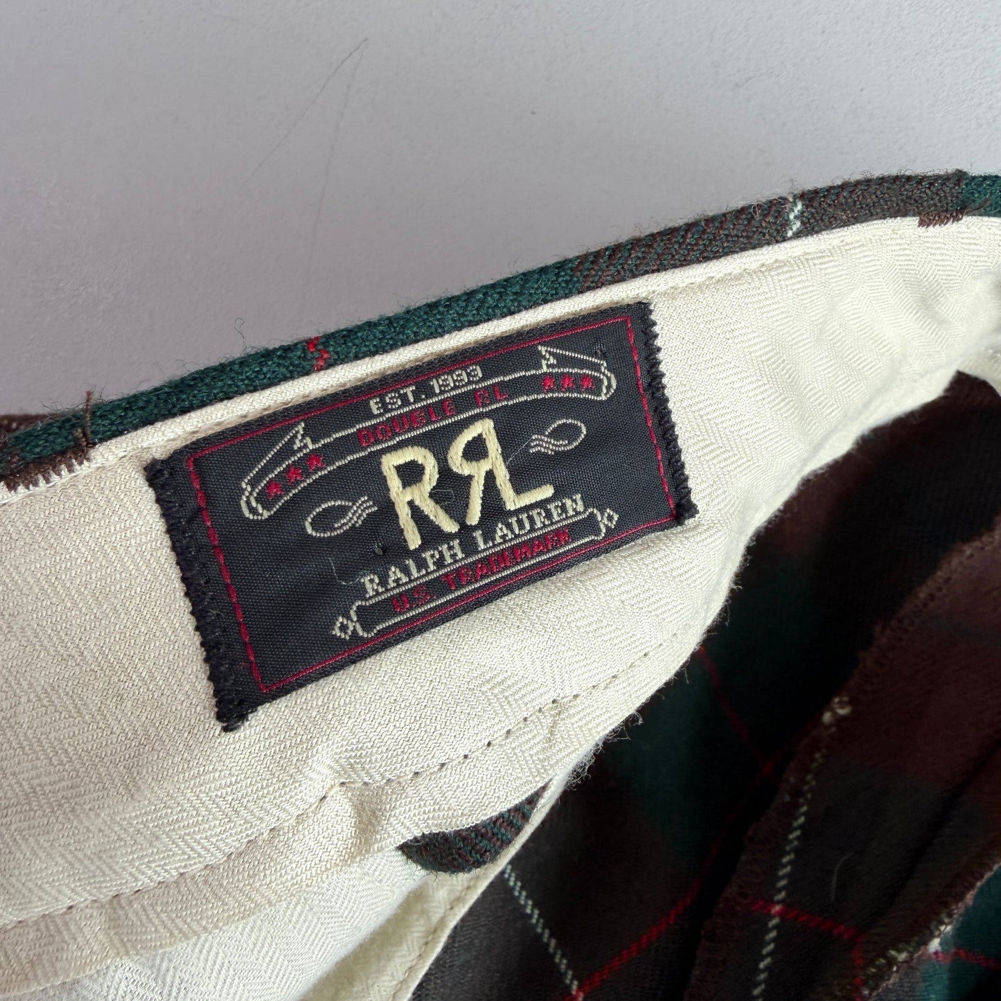VNTG RRL Ralph Lauren (38x32) Wool Flannel Tartan Plain Trouser Pants