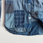 RRL Ralph Lauren (L) Indigo Patchwork Band Collar Button Front Shirt