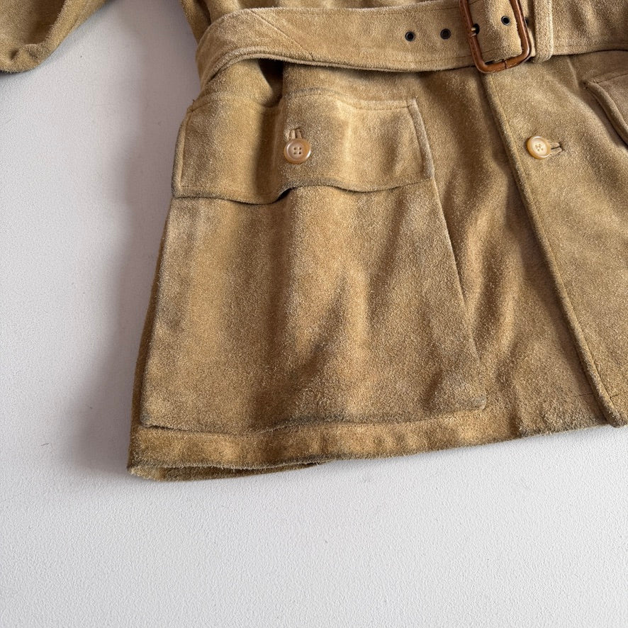 VNTG Polo Ralph Lauren (L) Rugged Suede Leather Khaki Safari Coat