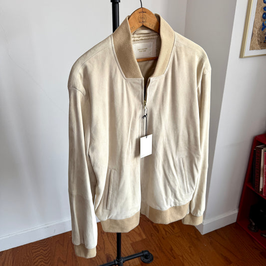 NWT Aime Leon Dore (L) Goat Suede Leather Bone White Bomber Jacket (Copy)