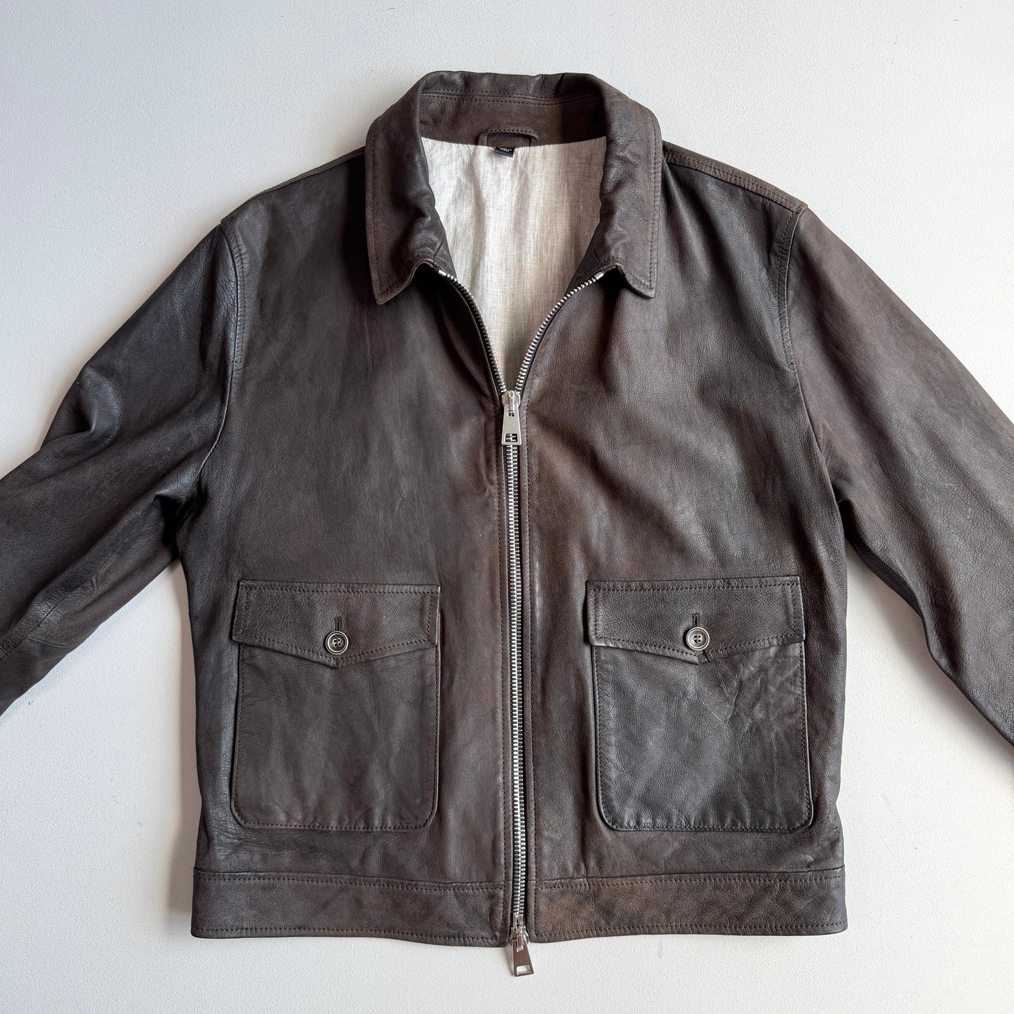 MINT! Paul Stuart (M) Lightweight Leather Linen-Lined Bomber-Style Jacket