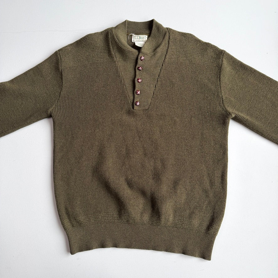 VNTG LL Bean (L) "Jeep" WWII Wool Olive Green Henley Sweater