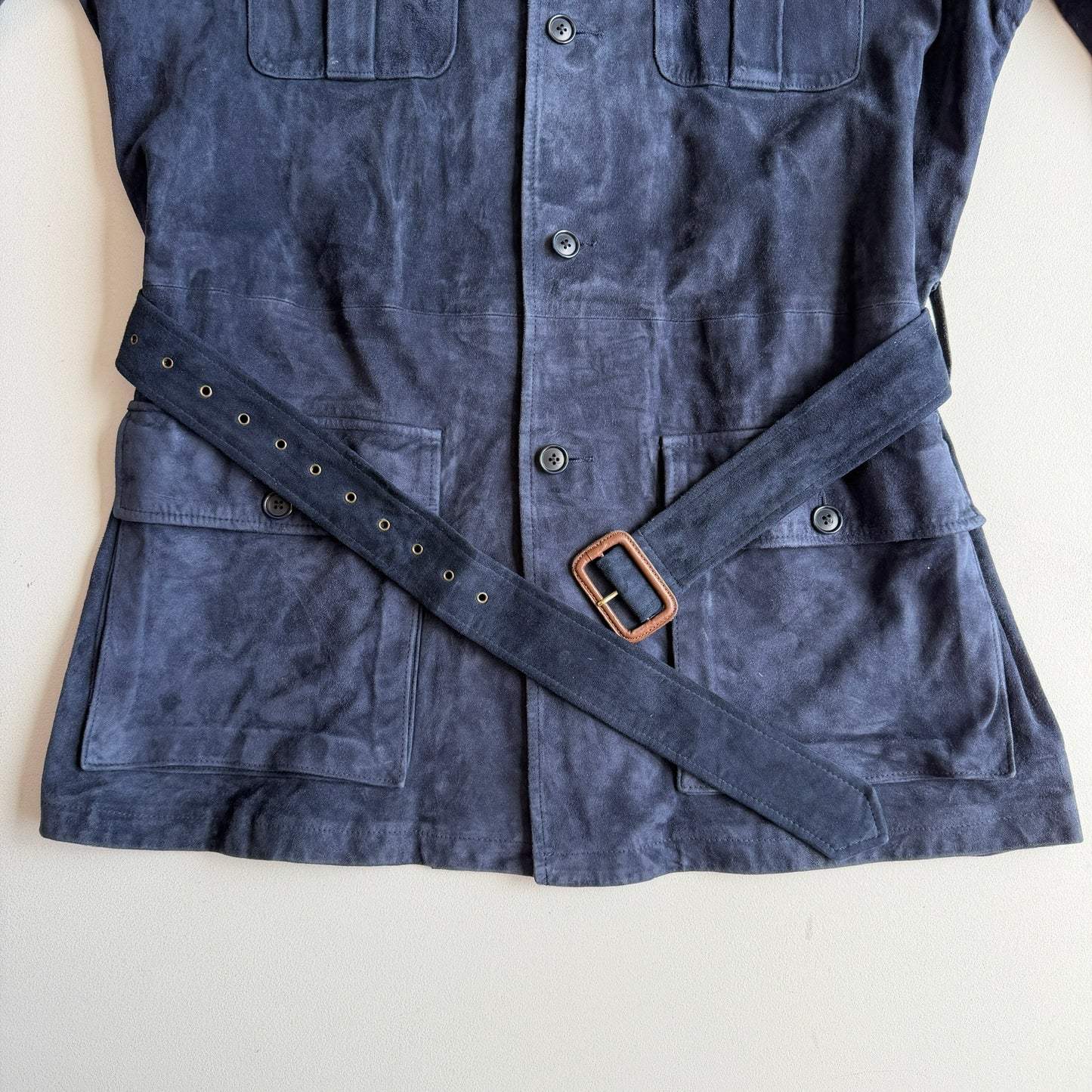 Polo Ralph Lauren (L) Blue Suede Leather Safari Belted Jacket Coat