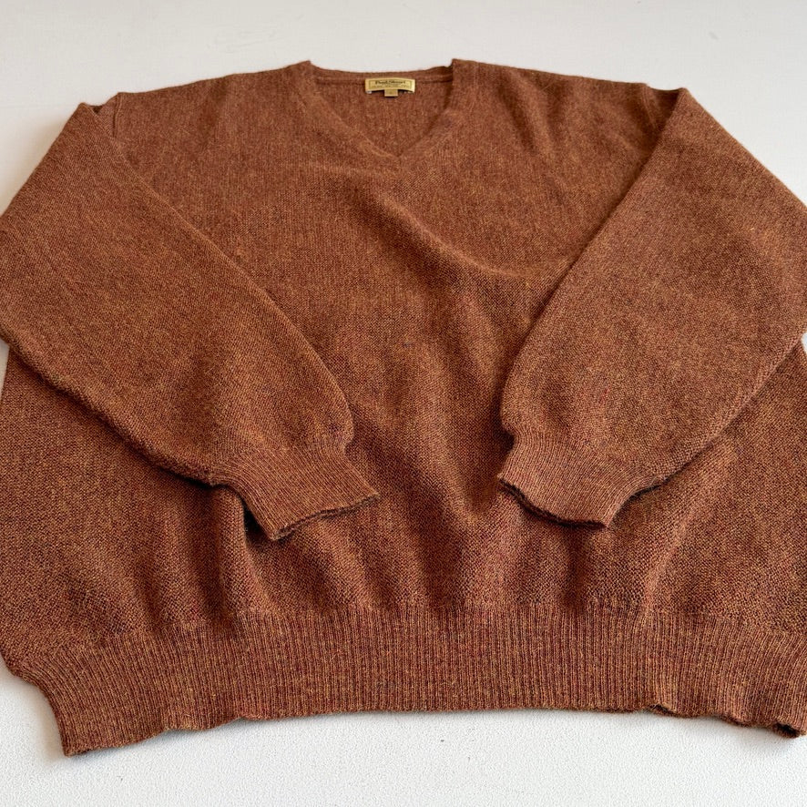 NWT Paul Stuart (L) 100% Alpaca Burnt Orange Rust V-Neck Sweater