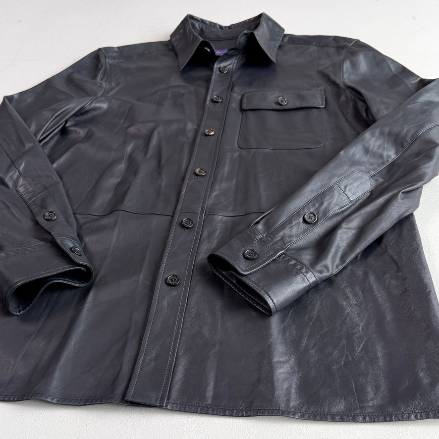 Ralph Lauren Purple Label (L) Skived Lamb Leather Midnight Blue Overshirt