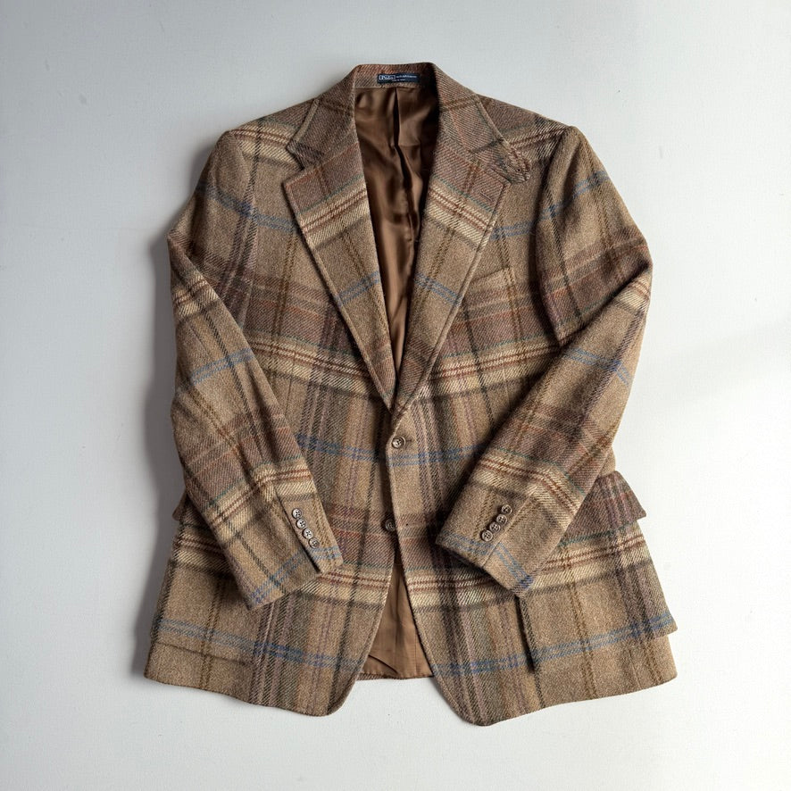 Polo Ralph Lauren (46L) Wool/Alpaca Tweed Blue/Purple Overcheck Sport Coat