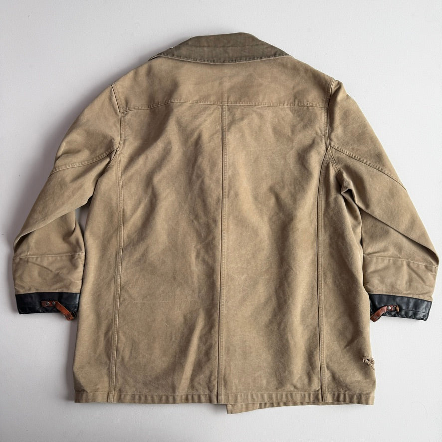 VNTG Polo Ralph Lauren (XL) Sage Fireman Clasp Leather Trim Canvas Coat
