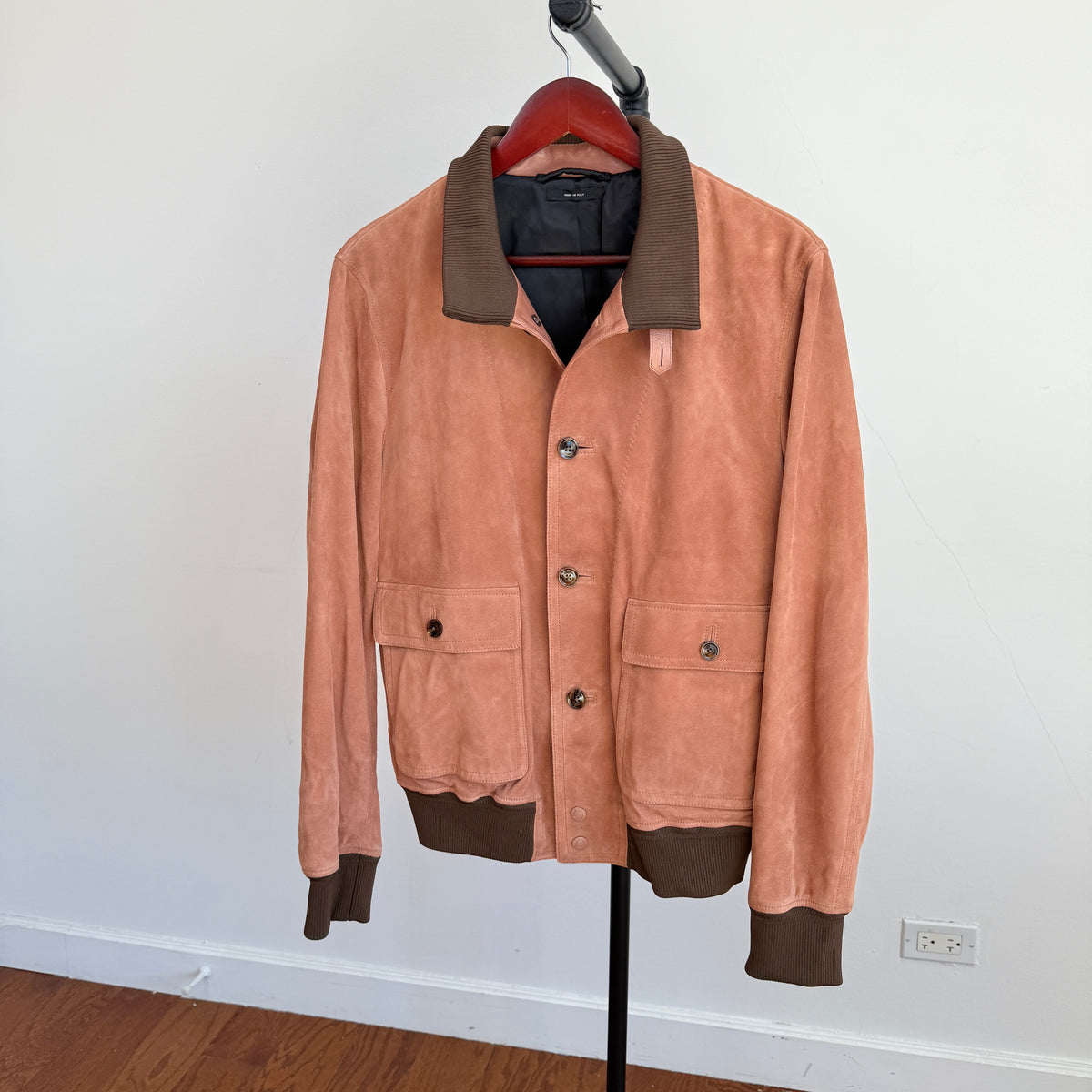 MINT! Tom Ford (50 IT) Blush Clay Calfskin Suede Leather Bomber-Style Jacket