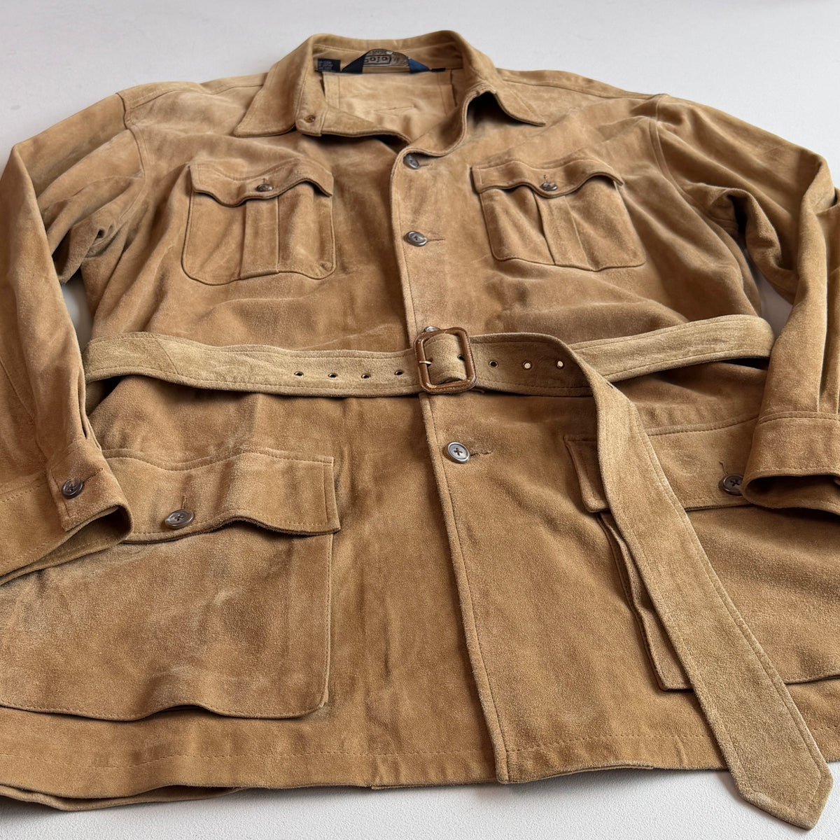 Polo Ralph Lauren (XL) Suede Leather Safari Belted Tan Jacket Coat