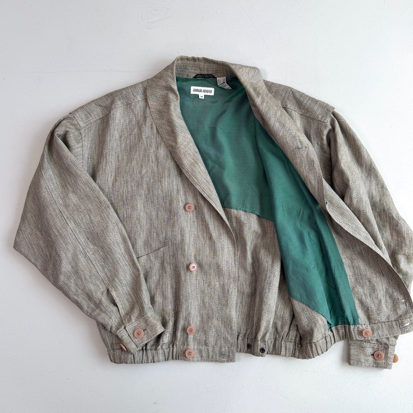 VNTG Giorgio Armani (38IT / M) Linen Blouson Heathered Teal Lined Jacket