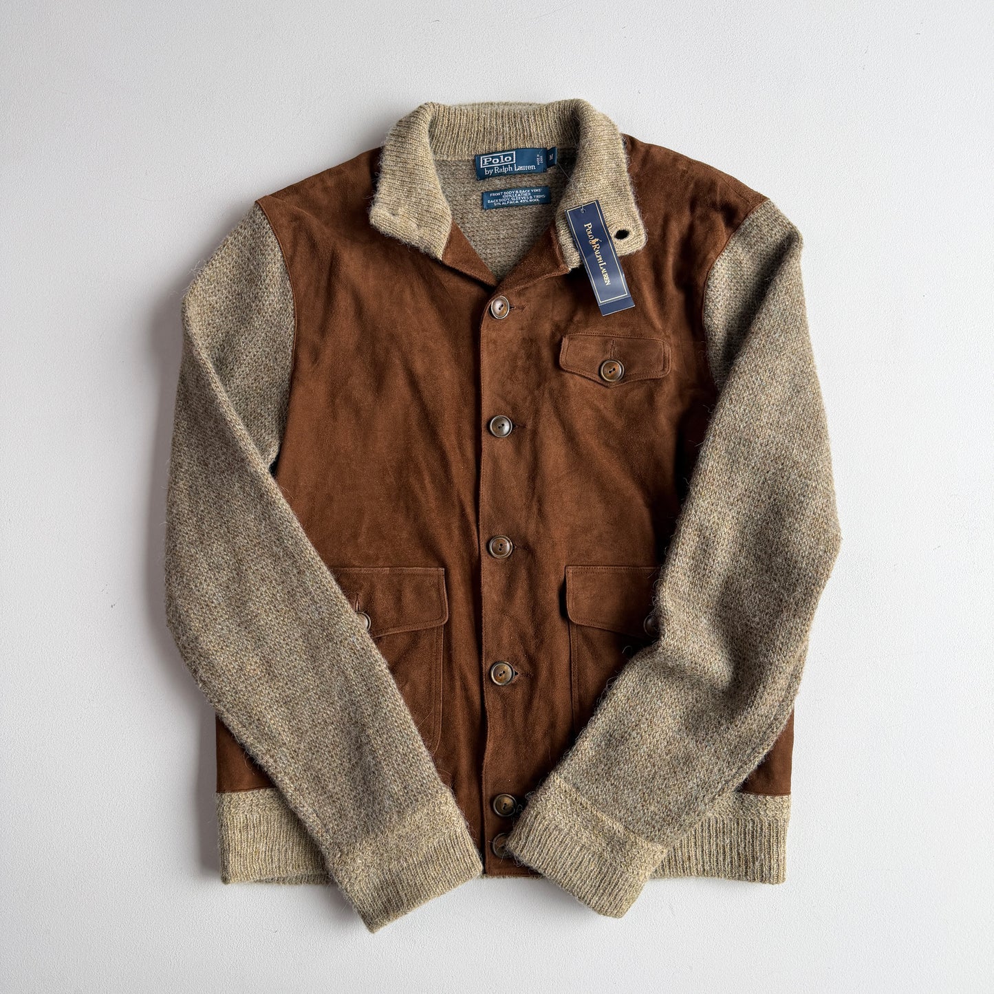 NWT Polo Ralph Lauren (M) Suede Alpaca/Wool Button Sweater