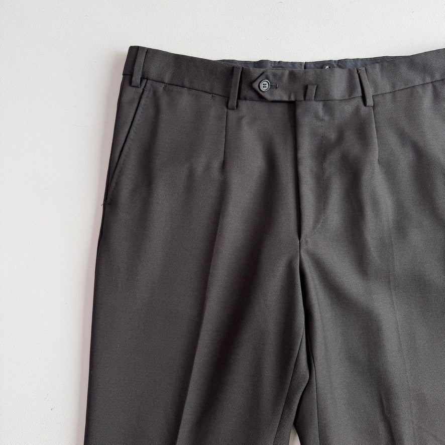 Isaia (36 x34) Dark Brown Wool Hopsack Basketweave Cuffed Pants
