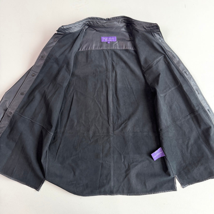 Ralph Lauren Purple Label (L) Skived Lamb Leather Midnight Blue Overshirt