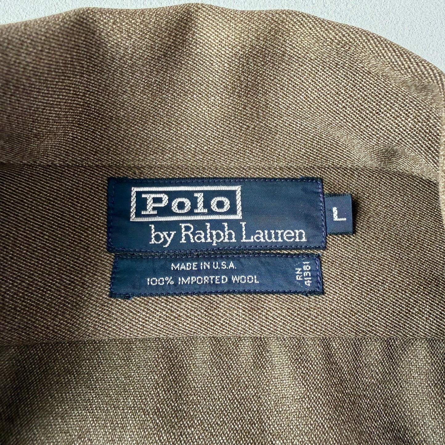 VNTG Polo Ralph Lauren (L) 100% Wool Whipcord Olive Military WWII Shirt