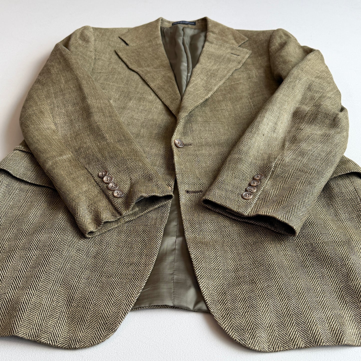 Polo Ralph Lauren (42R) Olive Green 100% Flax Tweed Herringbone Sport Coat