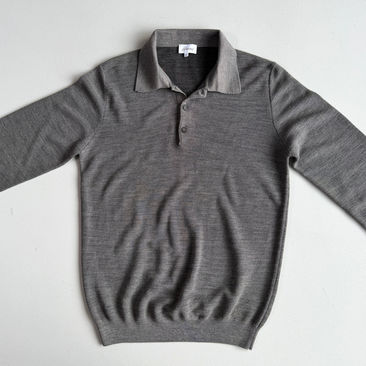 Brioni (50IT) Gray Wool Knit Collared Button Pullover Sweater