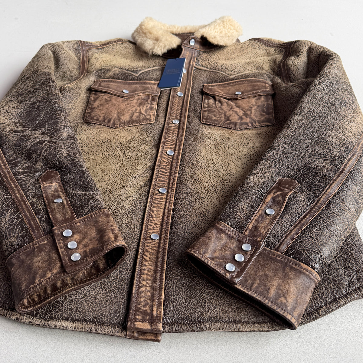 NWT Polo Ralph Lauren (S) Leather Shearling Western Pearl Snap Jacket Shirt