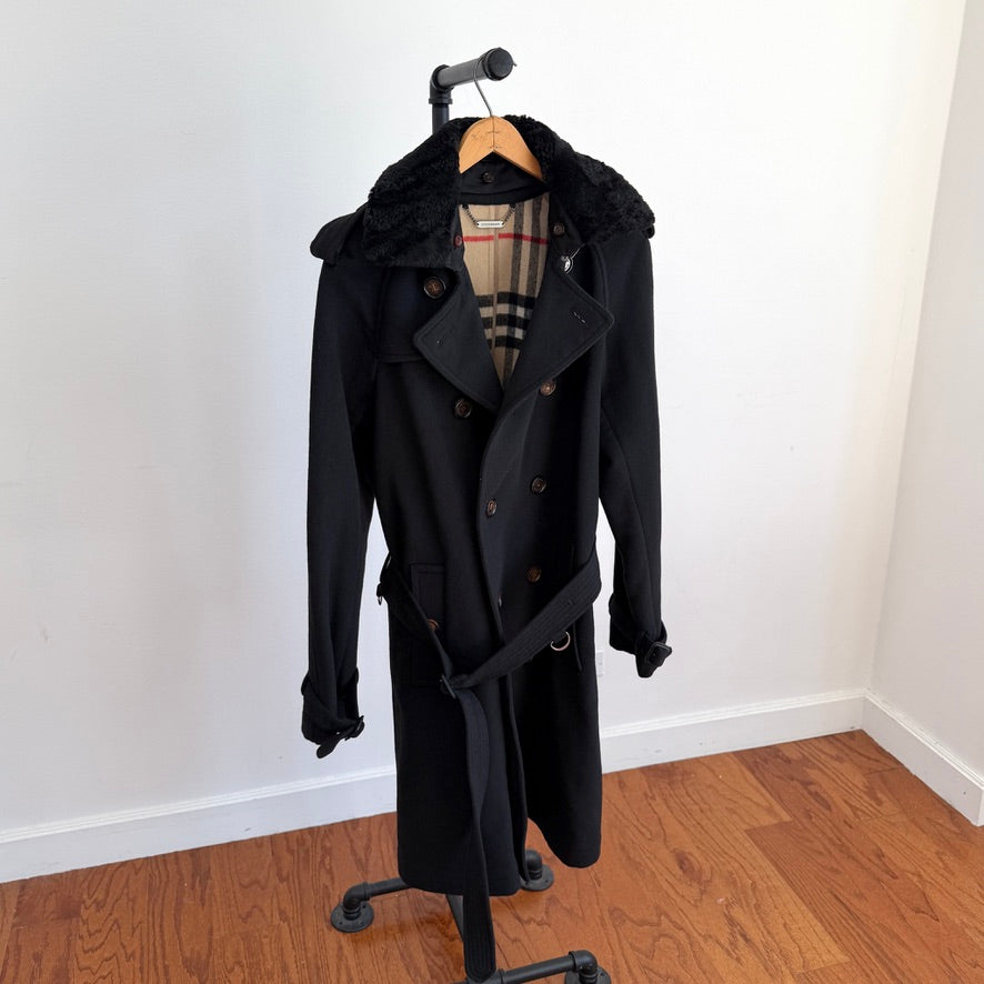 Burberry (50IT) 100% Wool Fleece Collar Double Breast Belted Trench Coat