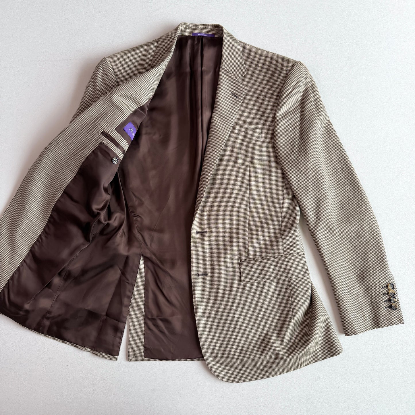 Ralph Lauren Purple Label (38R) Wool/Silk/Linen Beige Houndstooth Sport Coat