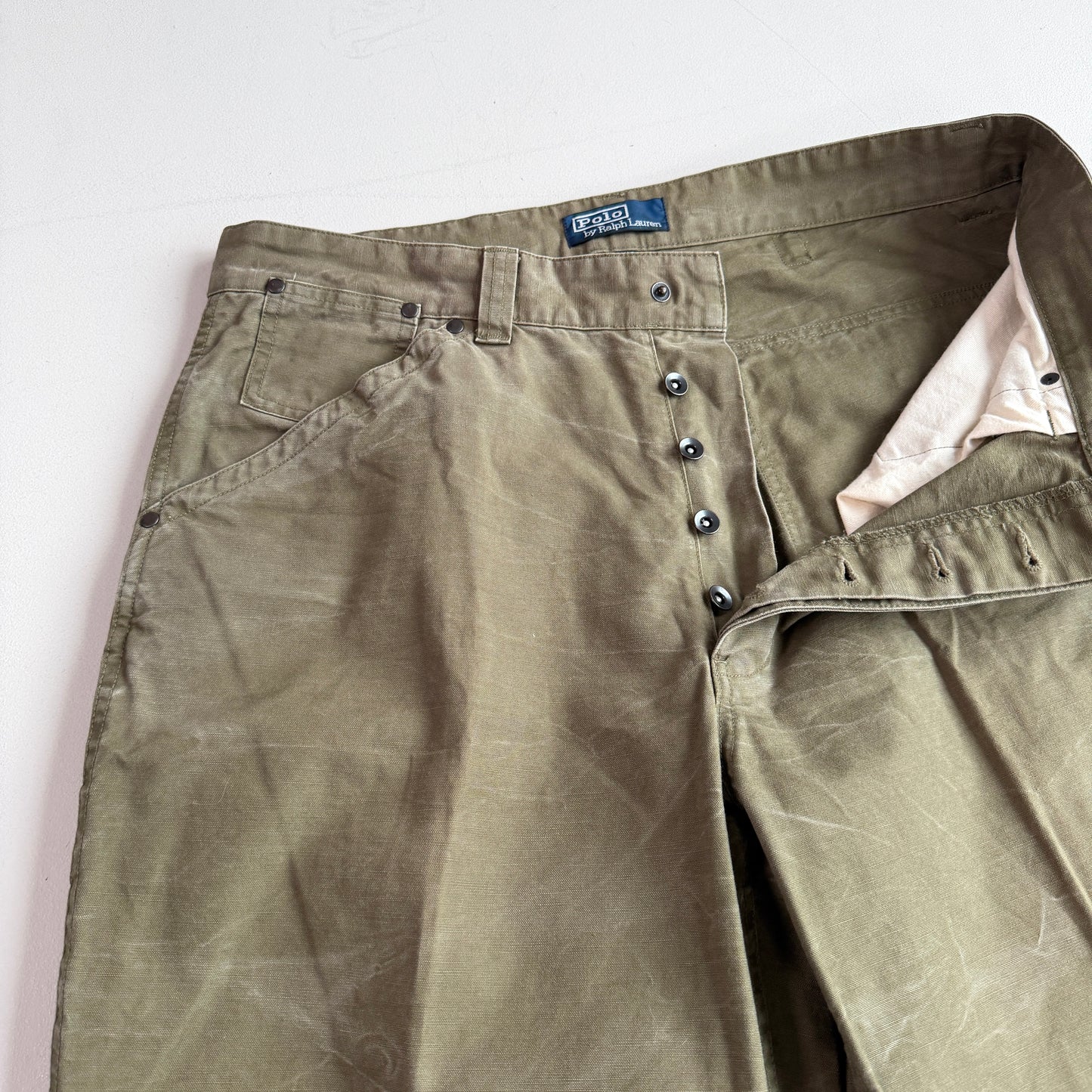 VNTG Polo Ralph Lauren (36x30) Cinch-Back Sage Green Cotton Canvas Utility Pants