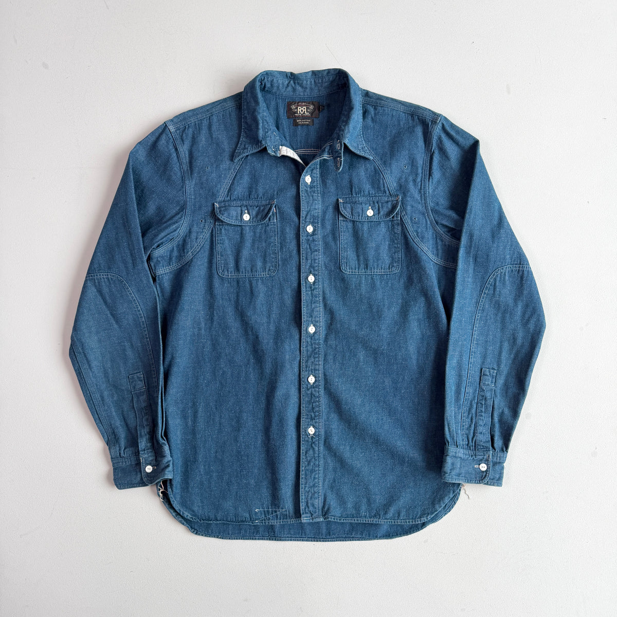 RRL Ralph Lauren (L) Indigo Cotton/Ramie Chambray Scalloped Yoke Work Shirt
