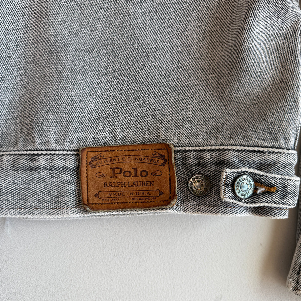 VNTG Polo Ralph Lauren (L) Sun-Bleached Gray Denim Western Trucker Jacket