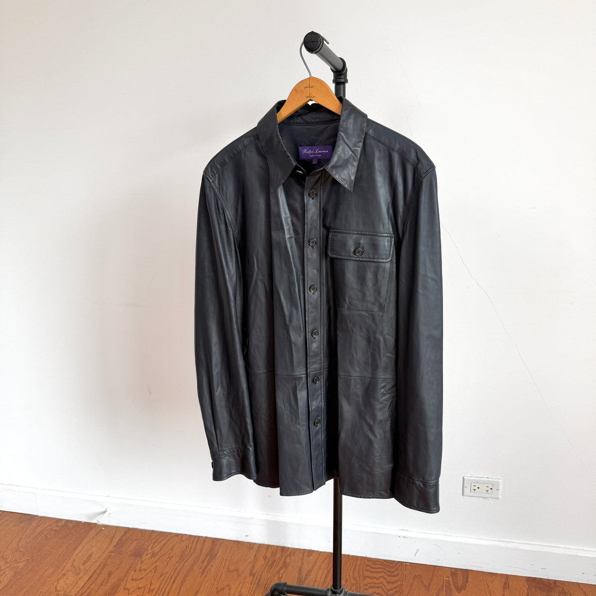 Ralph Lauren Purple Label (L) Skived Lamb Leather Midnight Blue Overshirt
