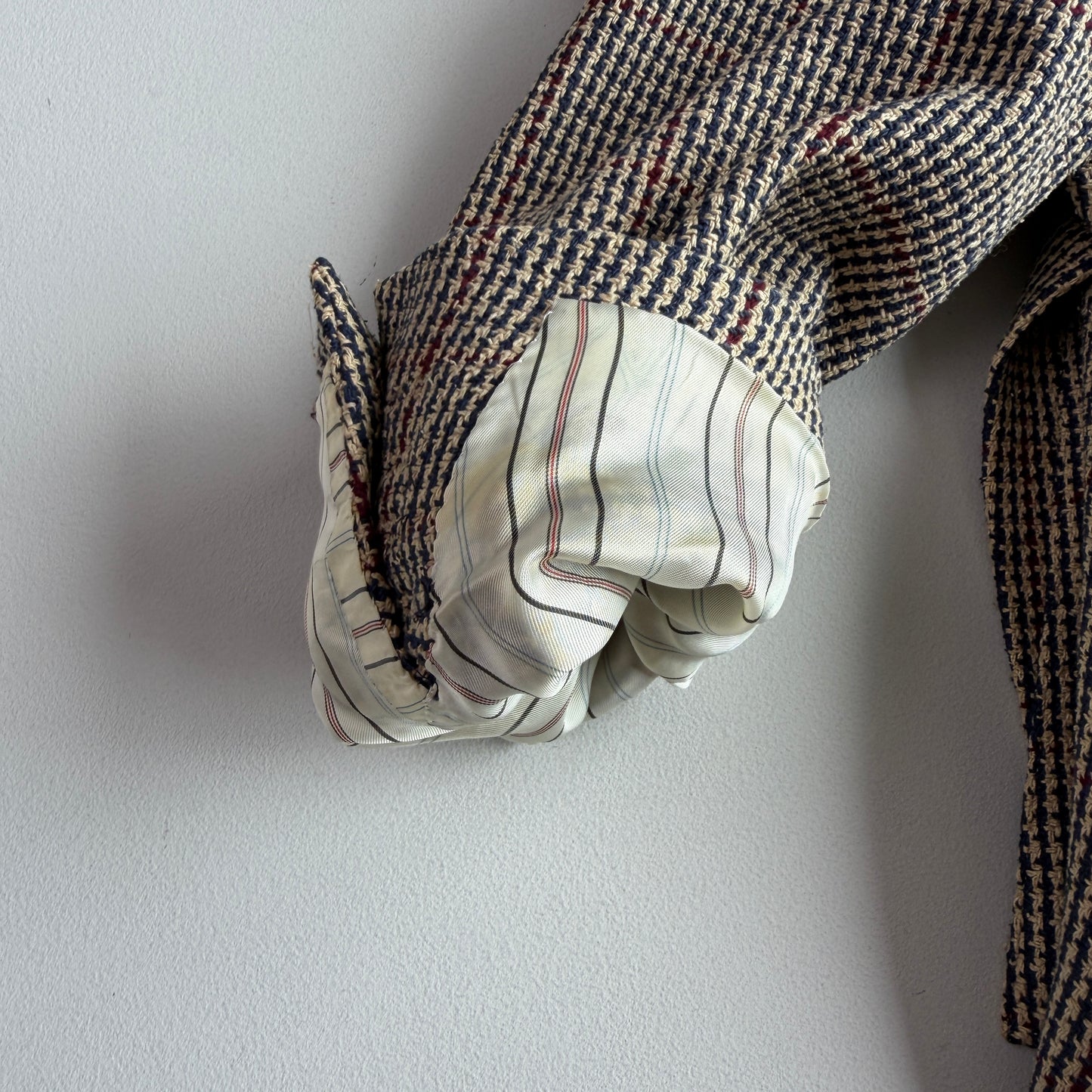 VNTG Polo Ralph Lauren (42R) 100% Silk Blue & Beige w/ Red Overcheck Sport Coat