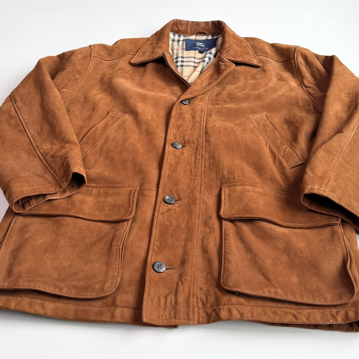 Burberry (XL) Suede Leather Tawny Nova Check Lined Field Coat