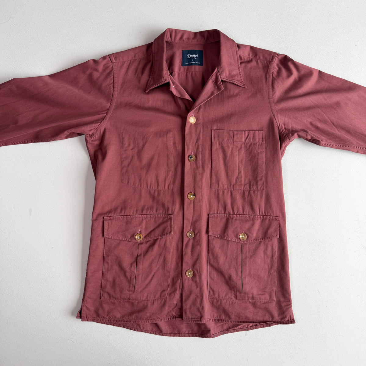 Drake's London (S) Maroon Cotton/Cashmere Chore Work Overshirt