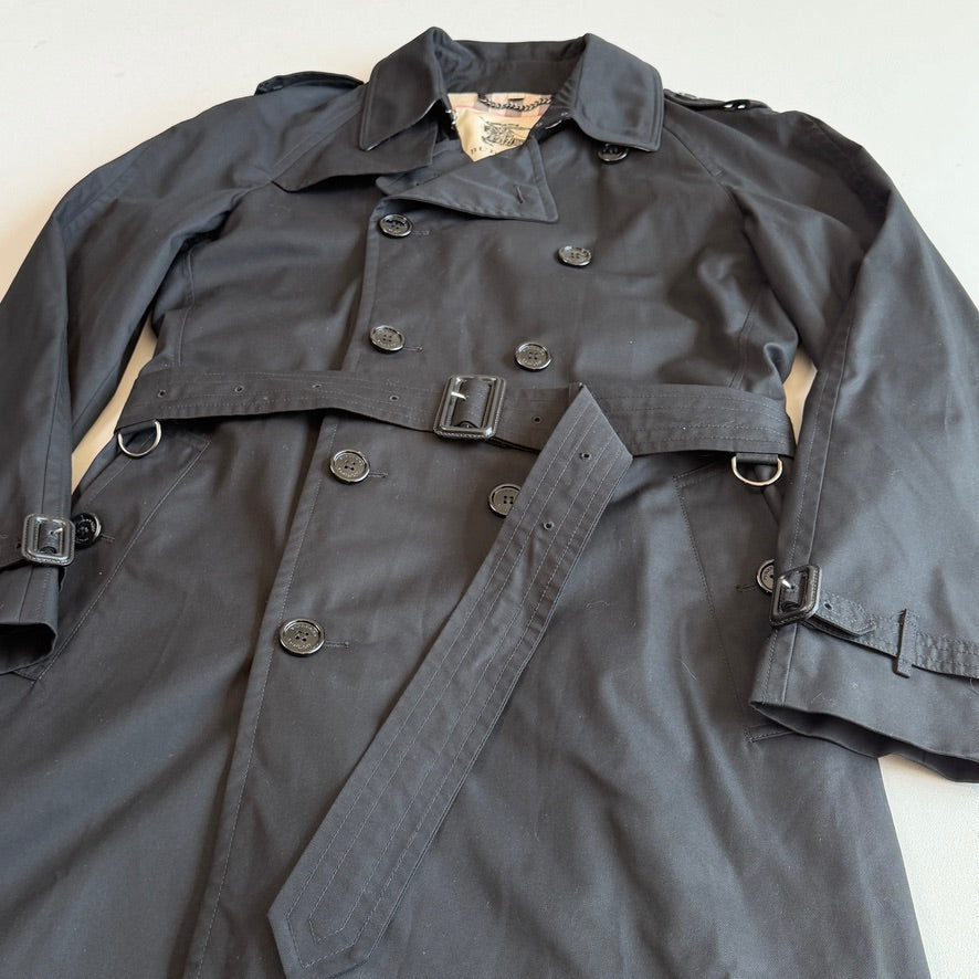 Burberry (54R) Black Poly/Cotton Gabardine Trench Coat
