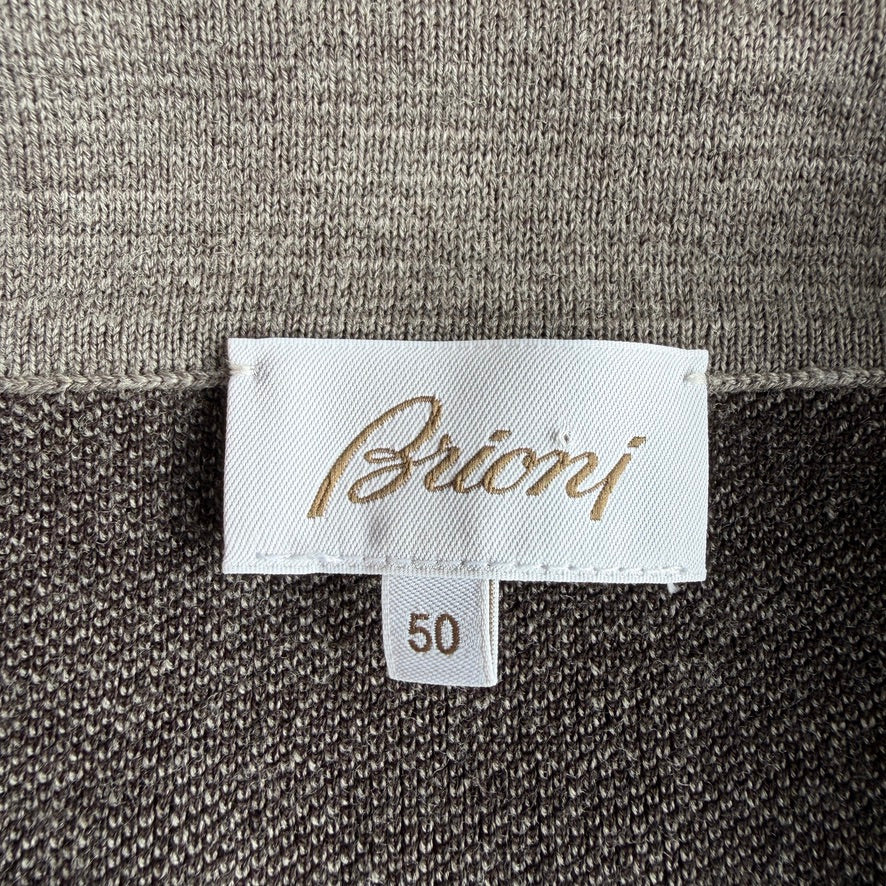 Brioni (50IT) Gray Wool Knit Collared Button Pullover Sweater