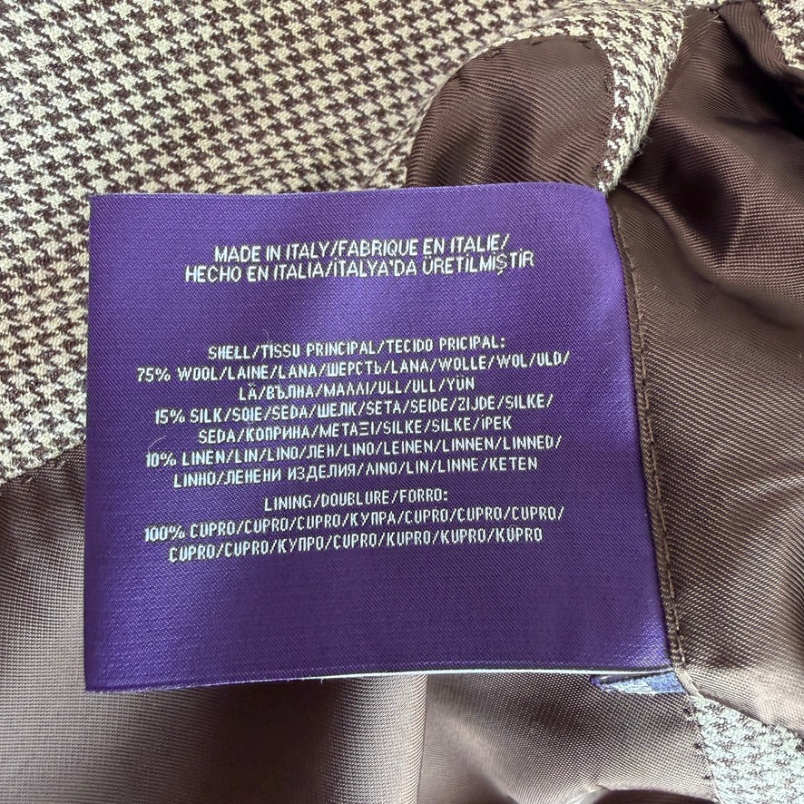 Ralph Lauren Purple Label (38R) Wool/Silk/Linen Beige Houndstooth Sport Coat