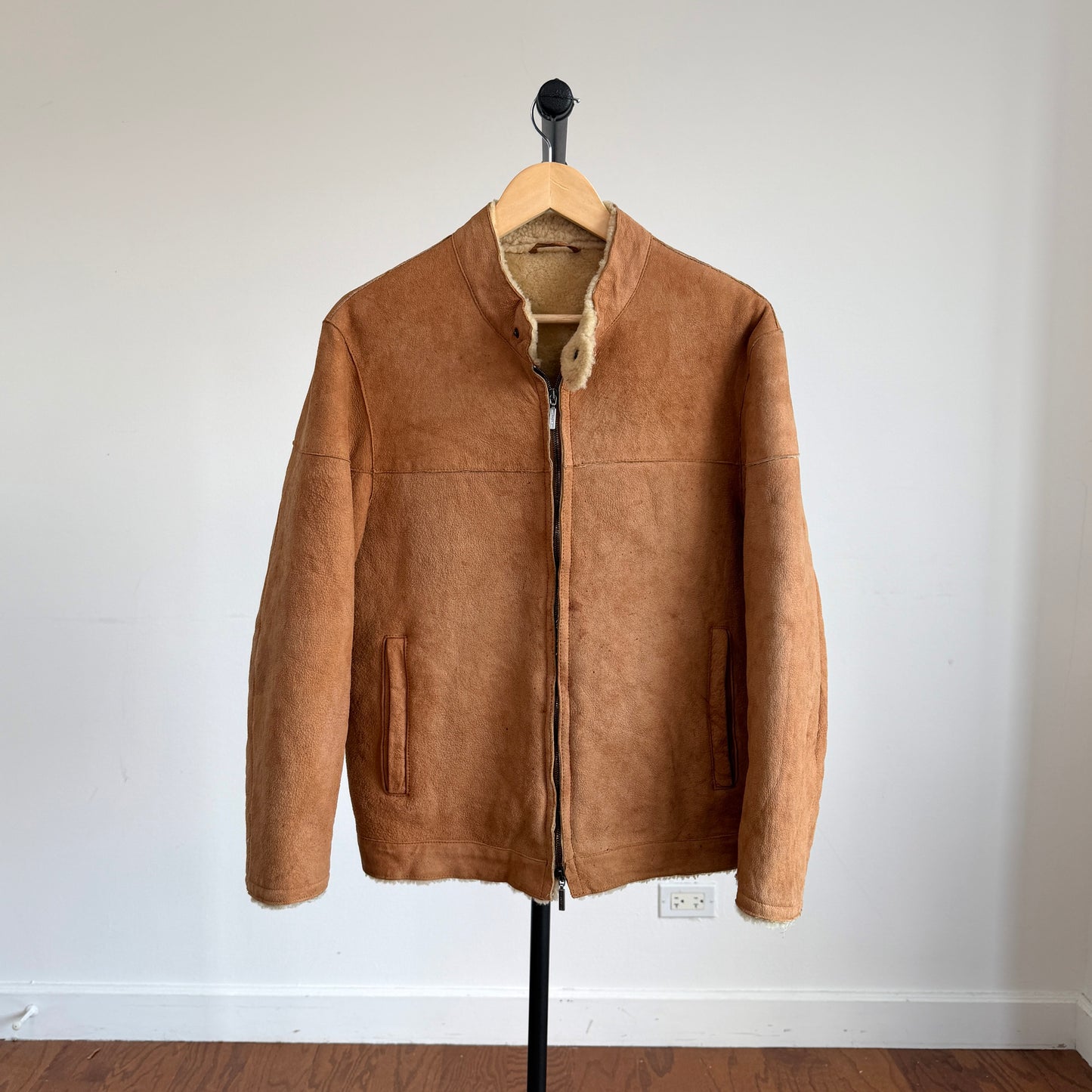 Ermenegildo Zegna (50IT /M) Leather Shearling Tan Bomber Jacket