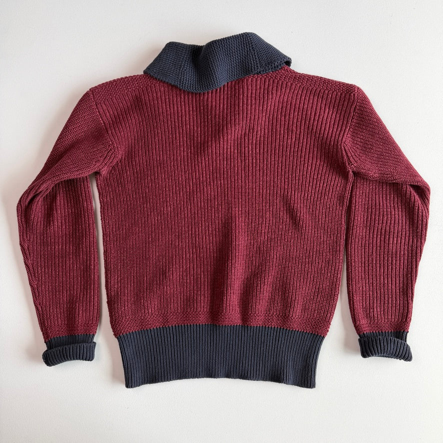 Polo Ralph Lauren (S) 100% Wool Maroon Shawl Collar Rib-Knit Sweater