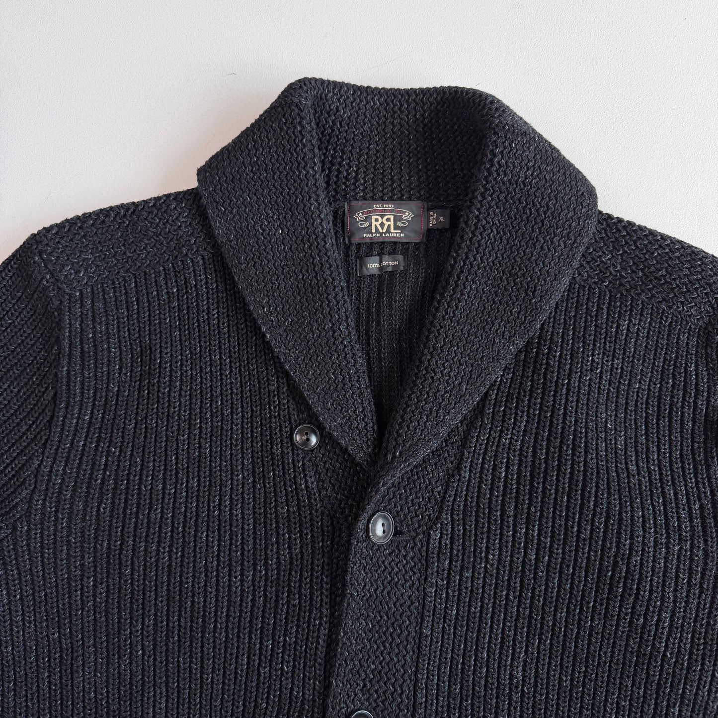 NWOT RRL Ralph Lauren (XL) 100% Cotton Dyed Black Cardigan Sweater