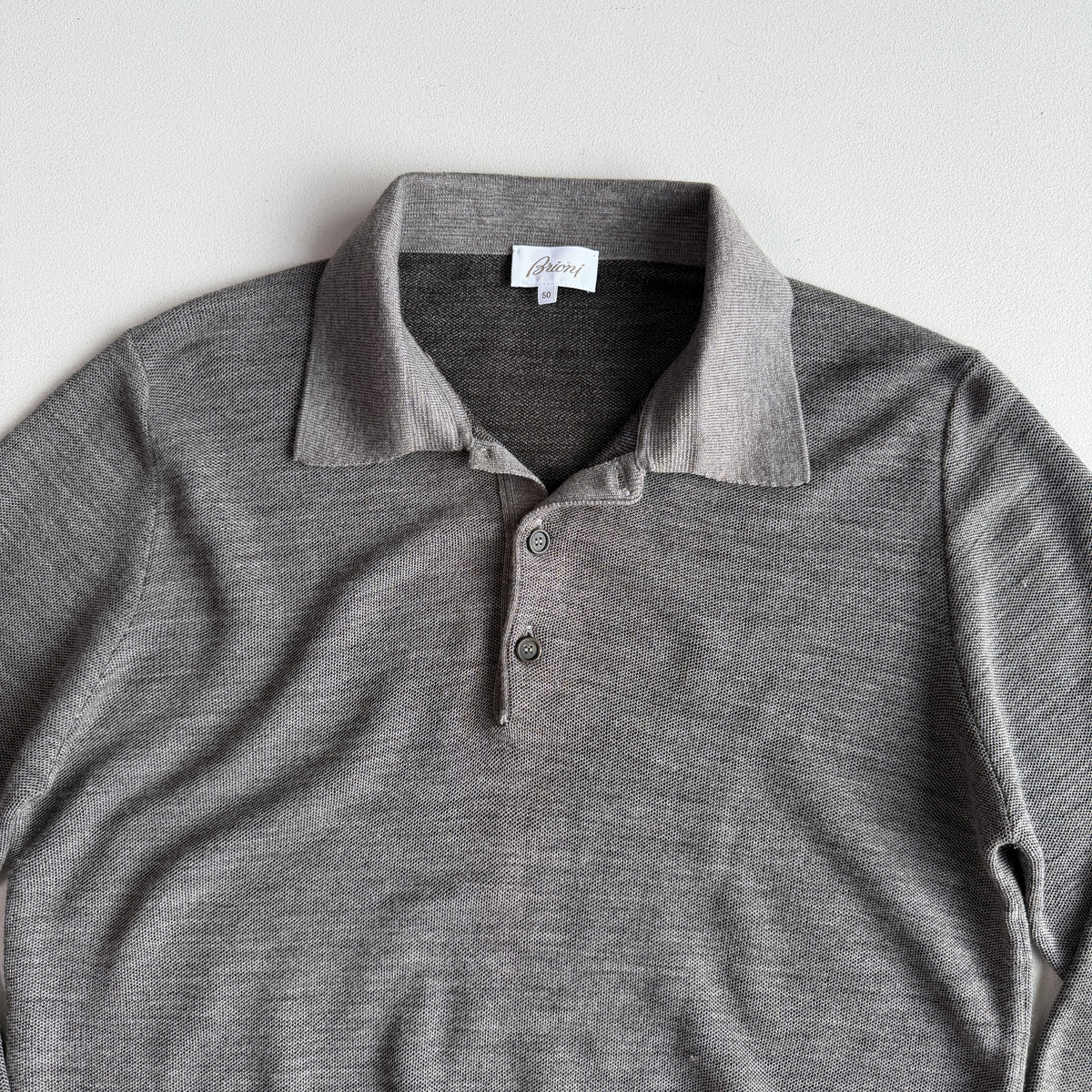 Brioni (50IT) Gray Wool Knit Collared Button Pullover Sweater